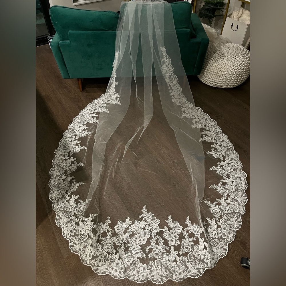 Cathedral-length Lace Veil from Belaire Bridal